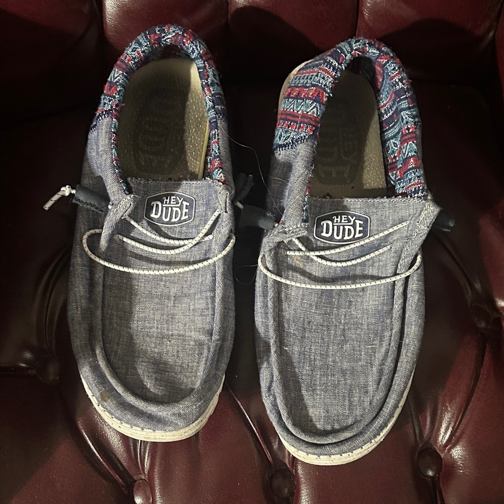 Hey Dude Denim Blue Loafers with Patterned Trim